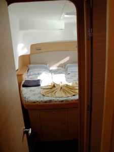 The cabin interior on a catamaran