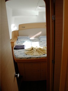 The cabin interior on a catamaran
