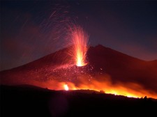 An eruption at night