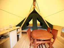 Inside view of a tent in the park Pointe Taillon