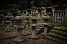 A close-up on the stone lanterns