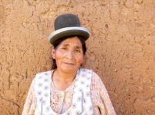 Portrait of a "cholita" with her characteristic bowler hat