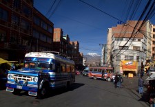 A street in La Paz with one of the famous buses