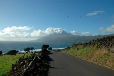 View on the volcano when arriving at Lajes do Pico by the south-east coast