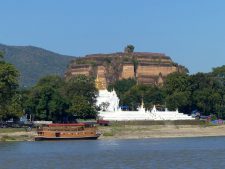 Hsinbyume Pagoda (Myatheindan) in front of abandoned Mingun Temple near Mandalay