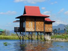 A bamboo woven stilt hut on Inle Lake