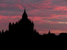 Temple at sunset in Bagan